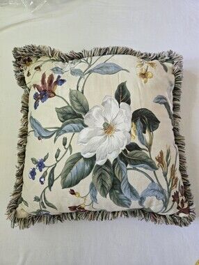 Waverly Williamsburg Garden Images III MAGNOLIA FLORAL Fringed Pillow 20" Square